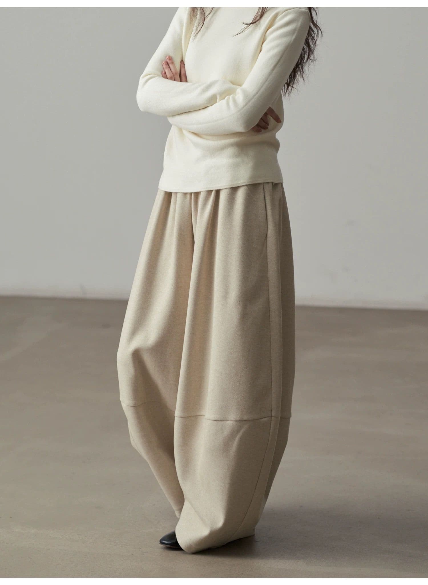 モード系ファッション【フリーサイズ】ふんわり丸みシルエットワイドパンツ／カフェブラウン