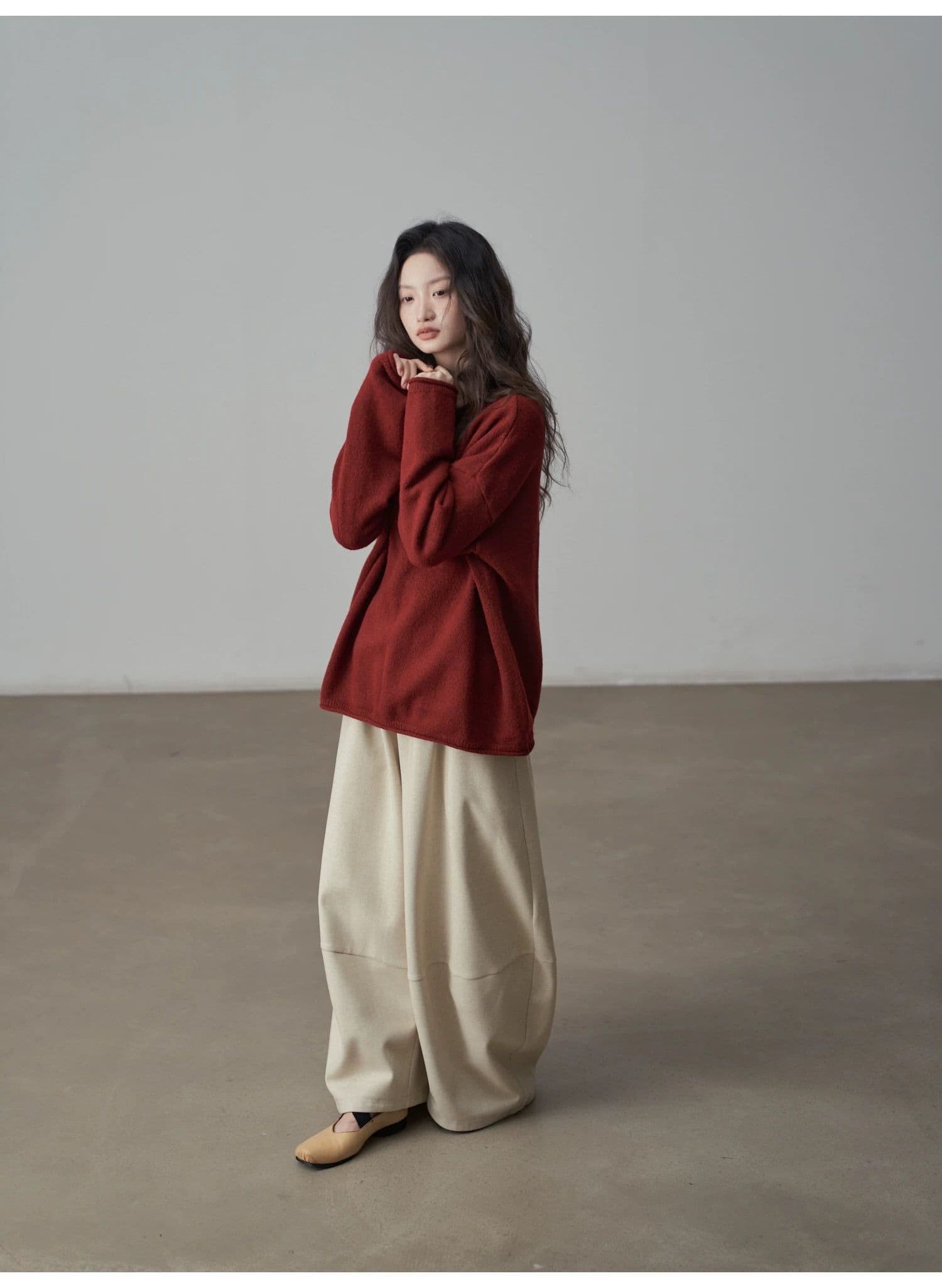 モード系ファッション【フリーサイズ】ふんわり丸みシルエットワイドパンツ／カフェブラウン