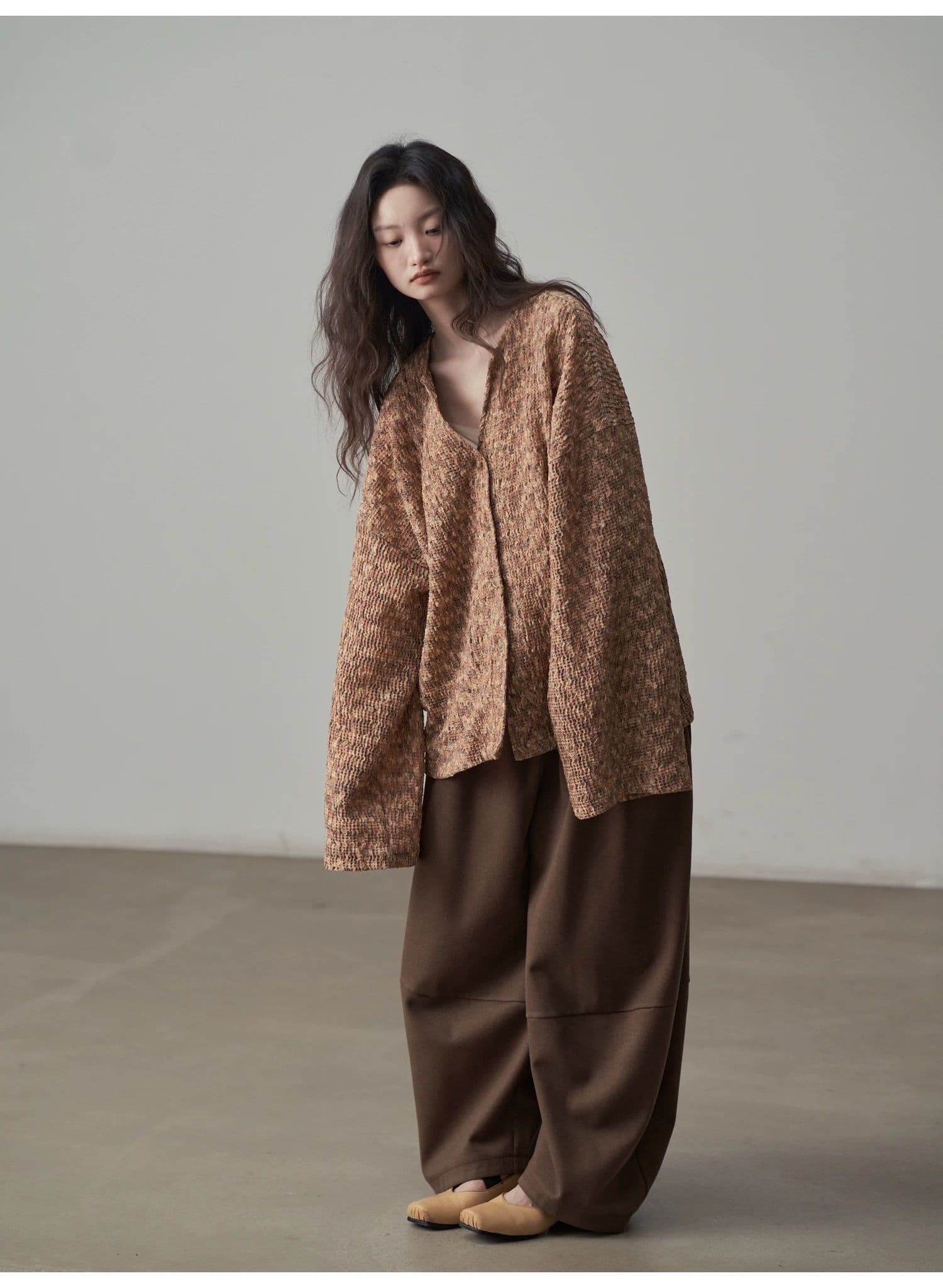 モード系ファッション【フリーサイズ】ふんわり丸みシルエットワイドパンツ／カフェブラウン