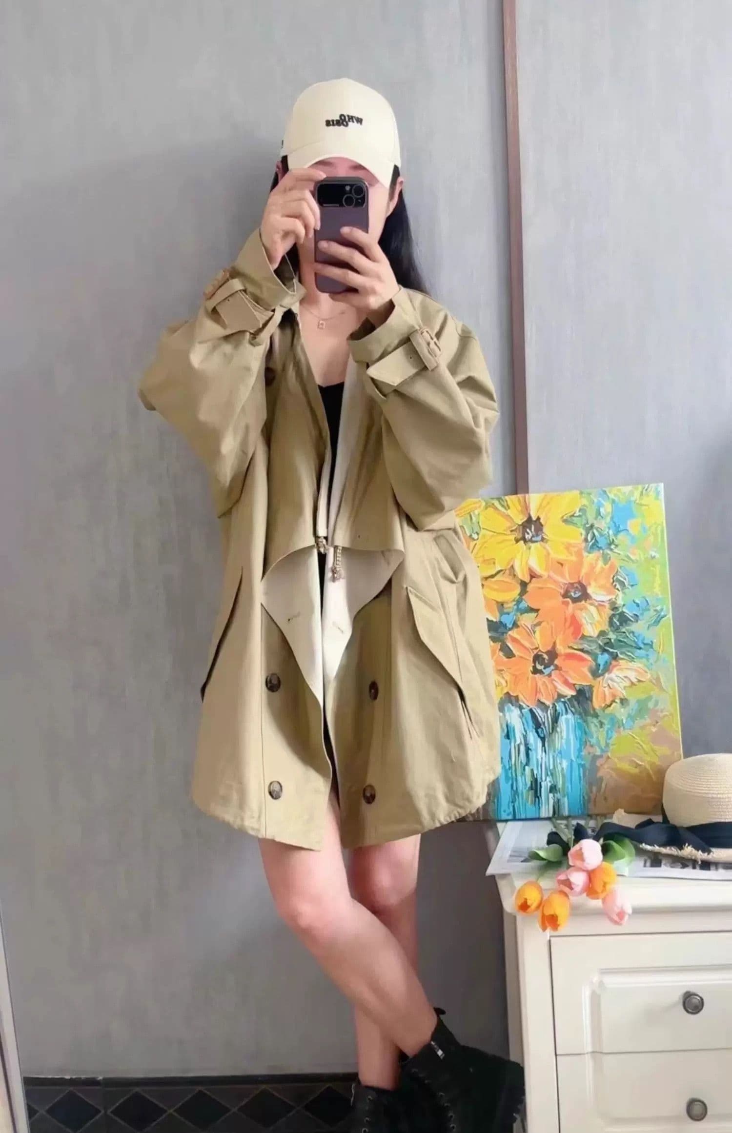 モード系ファッション ドレープデザインオーバーサイズトレンチコート