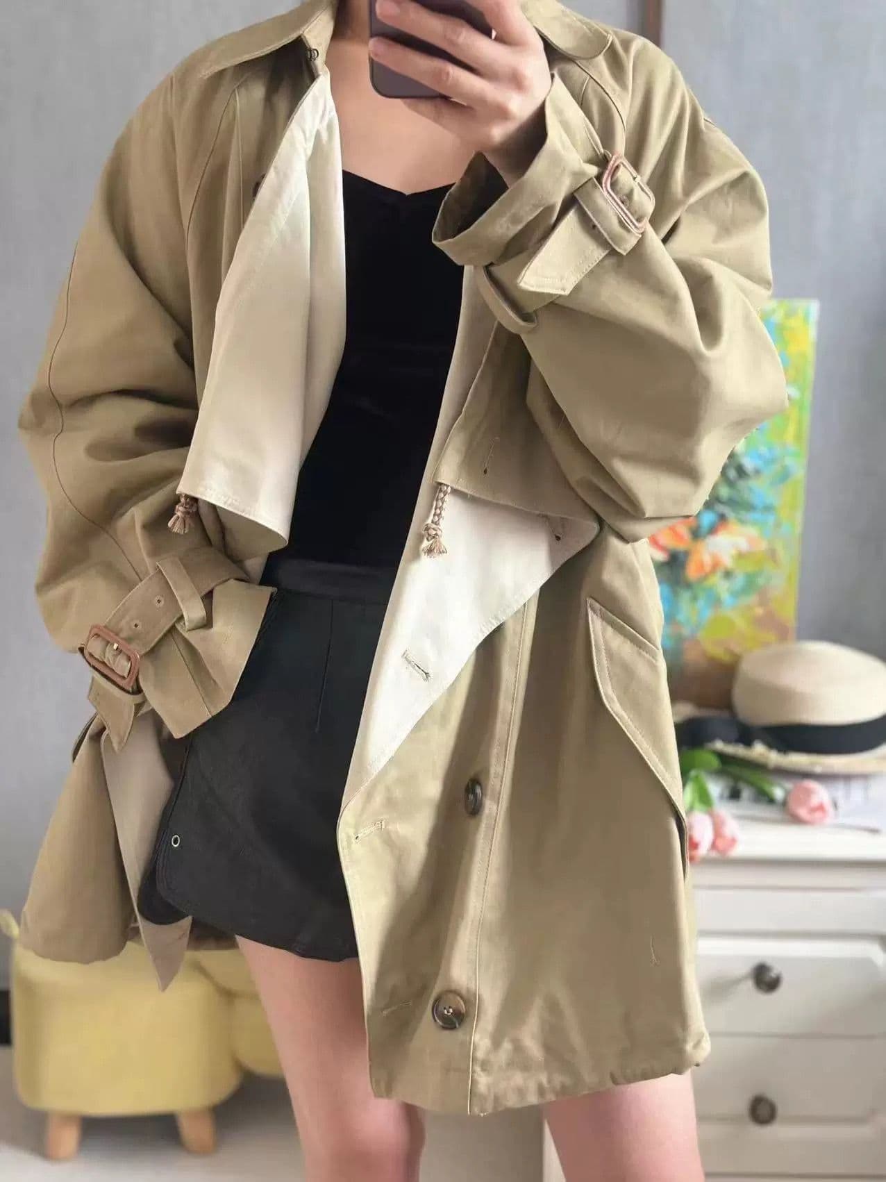 モード系ファッション ドレープデザインオーバーサイズトレンチコート