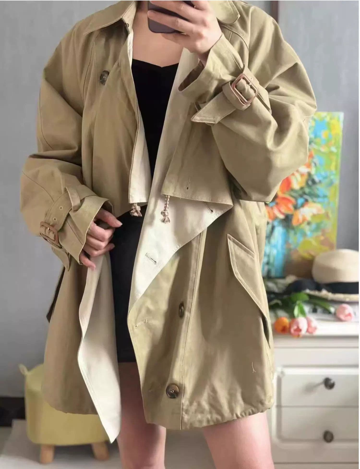 モード系ファッション ドレープデザインオーバーサイズトレンチコート