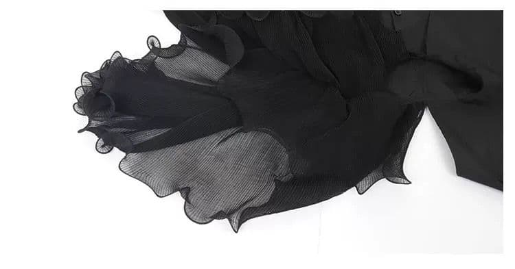 モード系ファッション フリルショルダーアシンメトリードレスシャツ