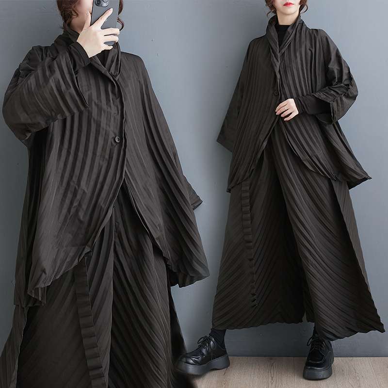 モード系ファッション オーバーサイズストライプコート