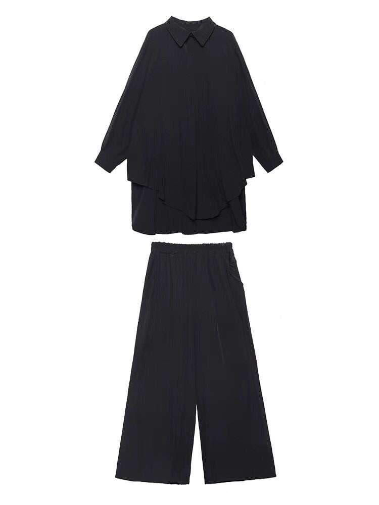 モード系ファッション ゆったりワイドパンツ×トップス 2ピースセット