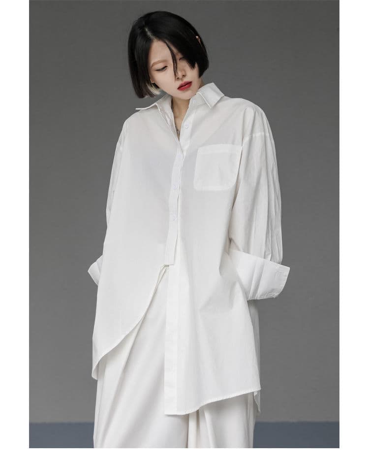 モード系ファッションング限定返礼品】  ユニセックス ロングシャツブラウス（白）