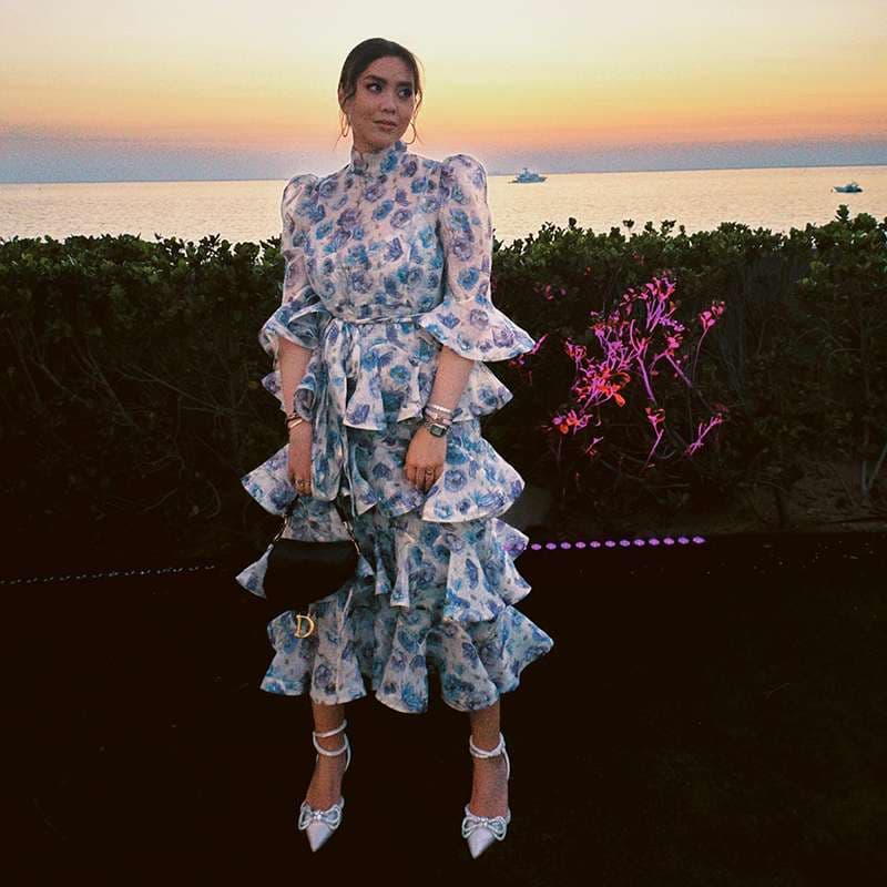 モード系ファッション エアリーフラワーティアードドレス