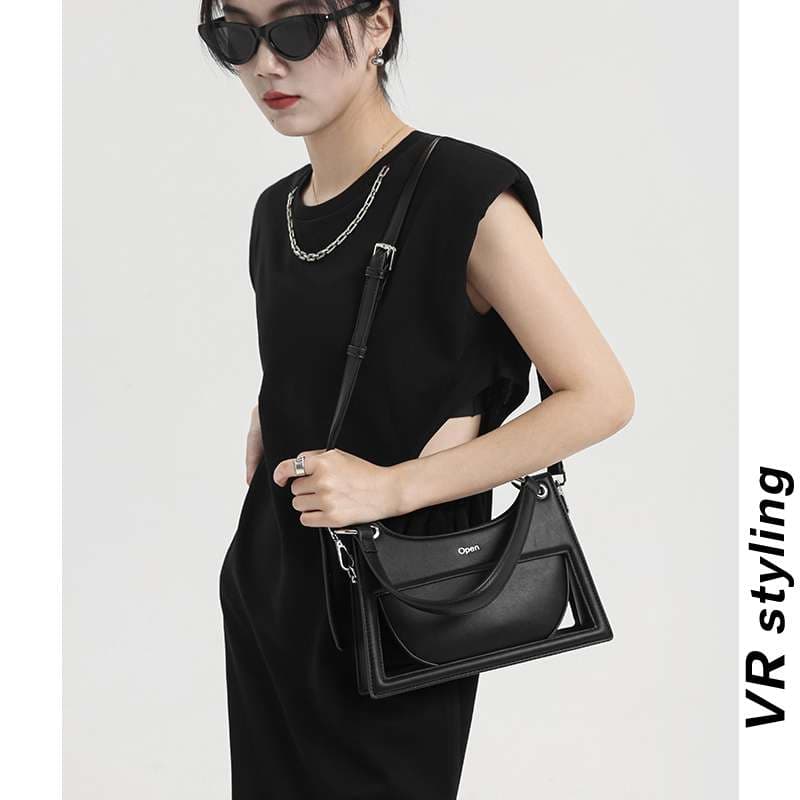 モード系ファッション モダンフレームハンドバッグ "オープン"