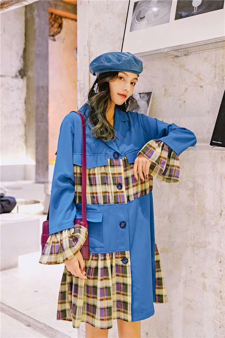 モード系ファッション エクレクティックブルーコートドレス