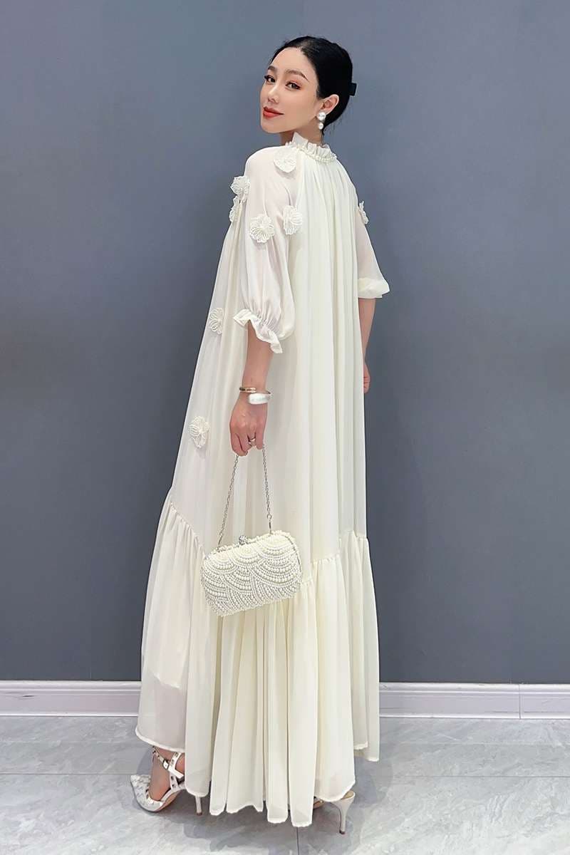 モード系ファッション エレガントフラワーモチーフマキシワンピース