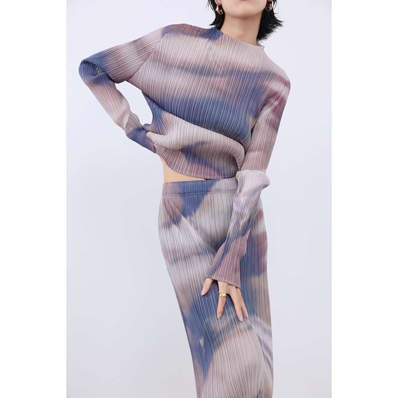 モード系ファッション グラデーションプリーツロングドレス