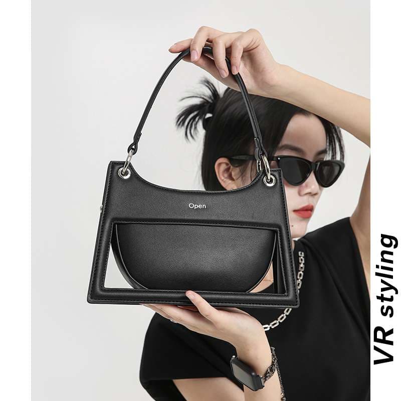 モード系ファッション モダンフレームハンドバッグ "オープン"