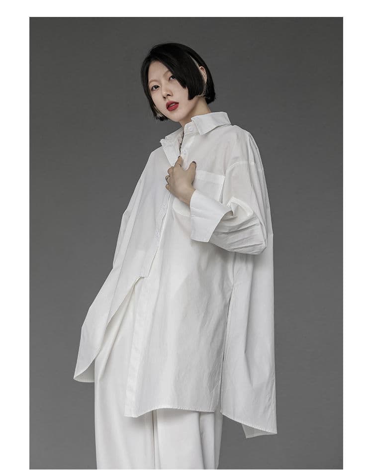 モード系ファッションング限定返礼品】  ユニセックス ロングシャツブラウス（白）