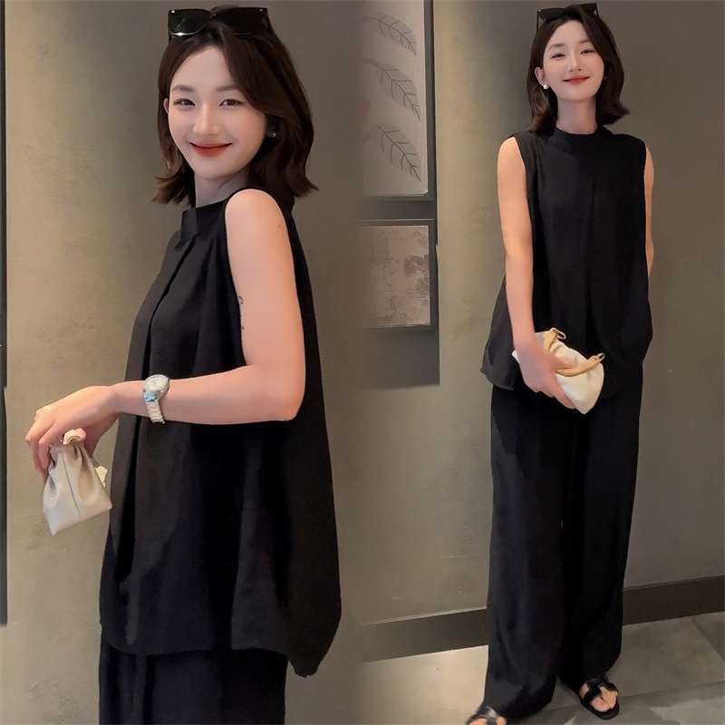 モード系ファッション 【M〜3XL対応】シンプルモード ノースリーブ×ワイドパンツ セットアップ