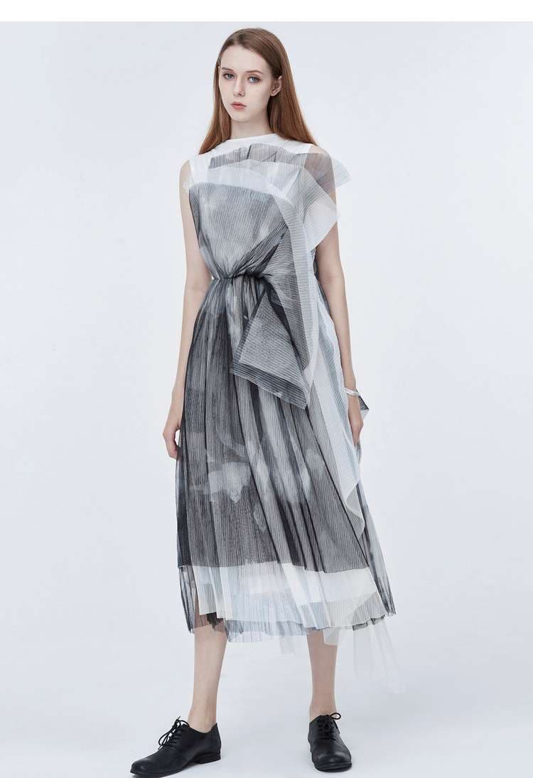 モード系ファッション エアリーレイヤードチュールドレス