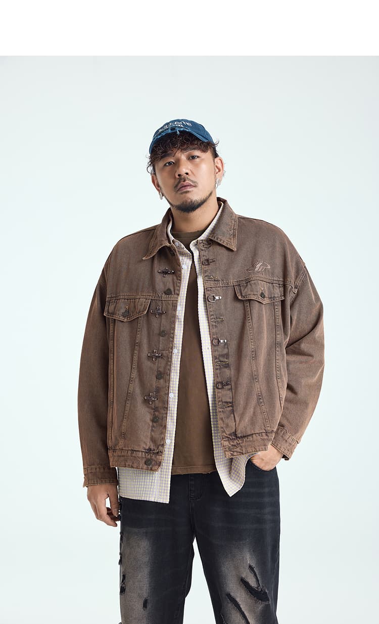 モード系ファッション春秋アウター チャイナデザイン デニムジャケット おしゃれ 大きいサイズ XL～6XL