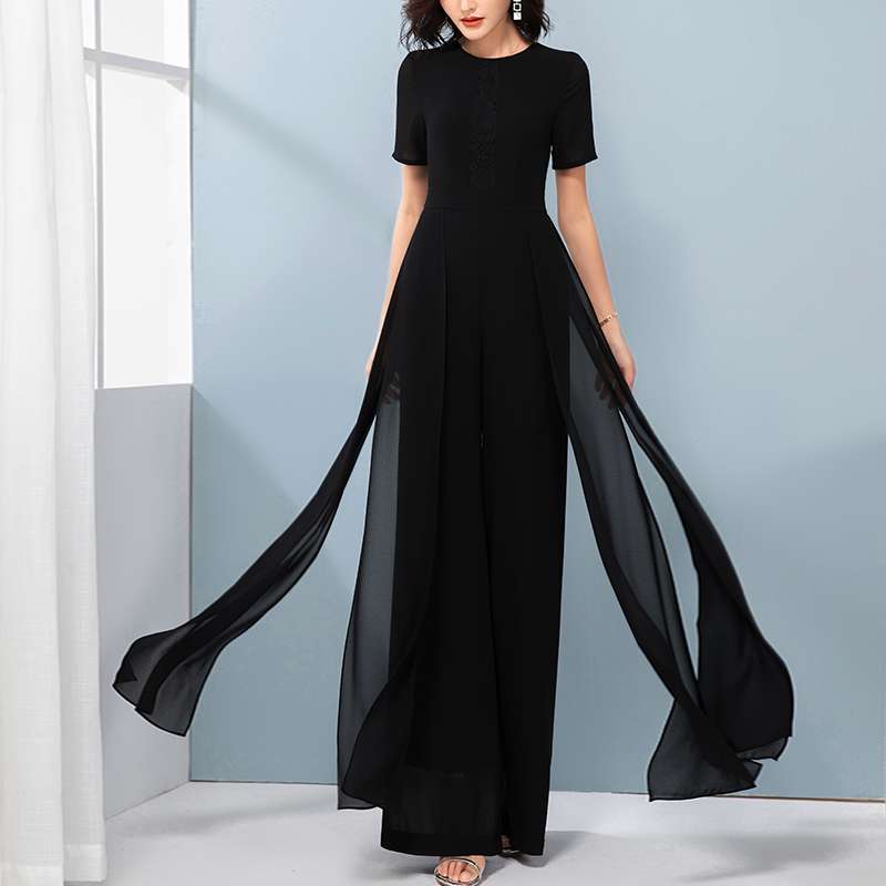 モード系ファッション エレガントシフォンロングドレス