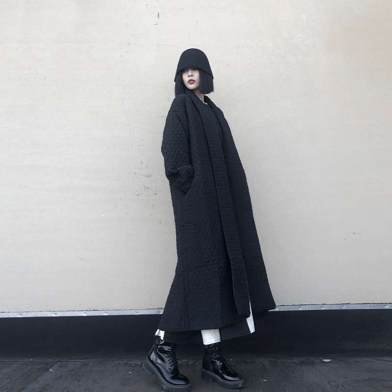 モード系ファッション キルティングロングコート