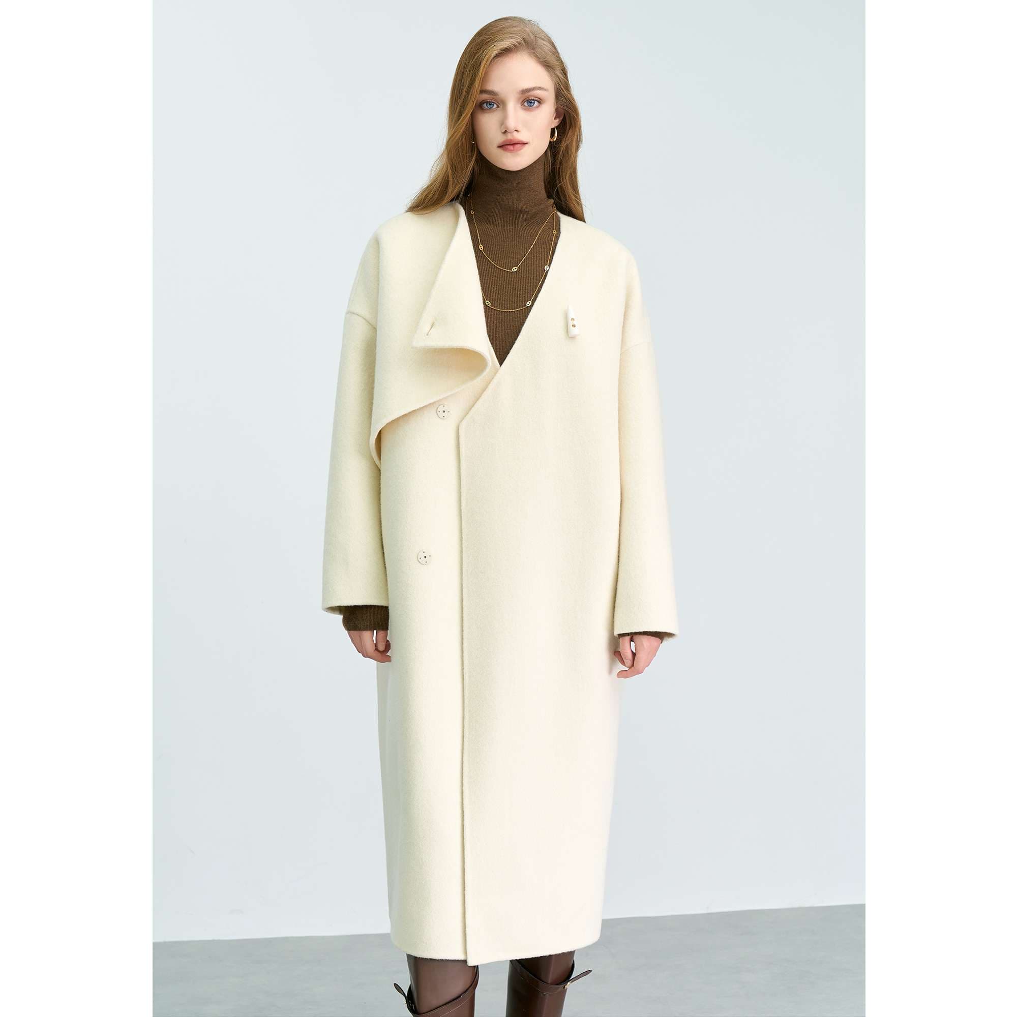 モード系ファッション オーバーサイズ ウール混ラップコート