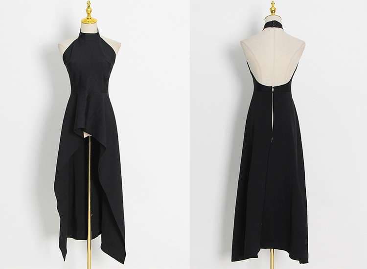 モード系ファッション モノトーンコントラストプリーツドレス