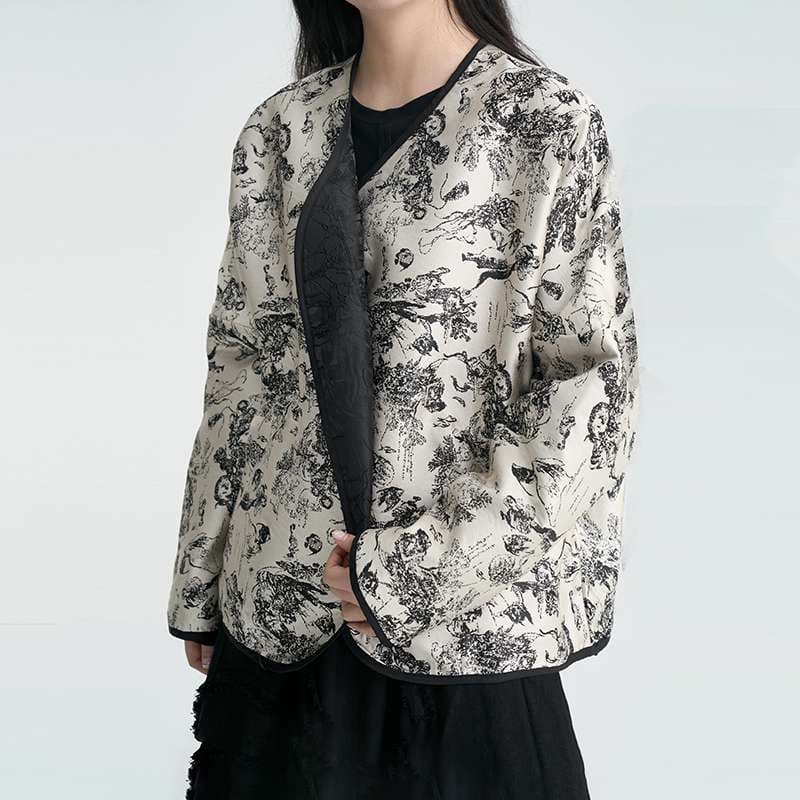 モード系ファッション 花柄刺繍リバーシブルキルティングジャケット