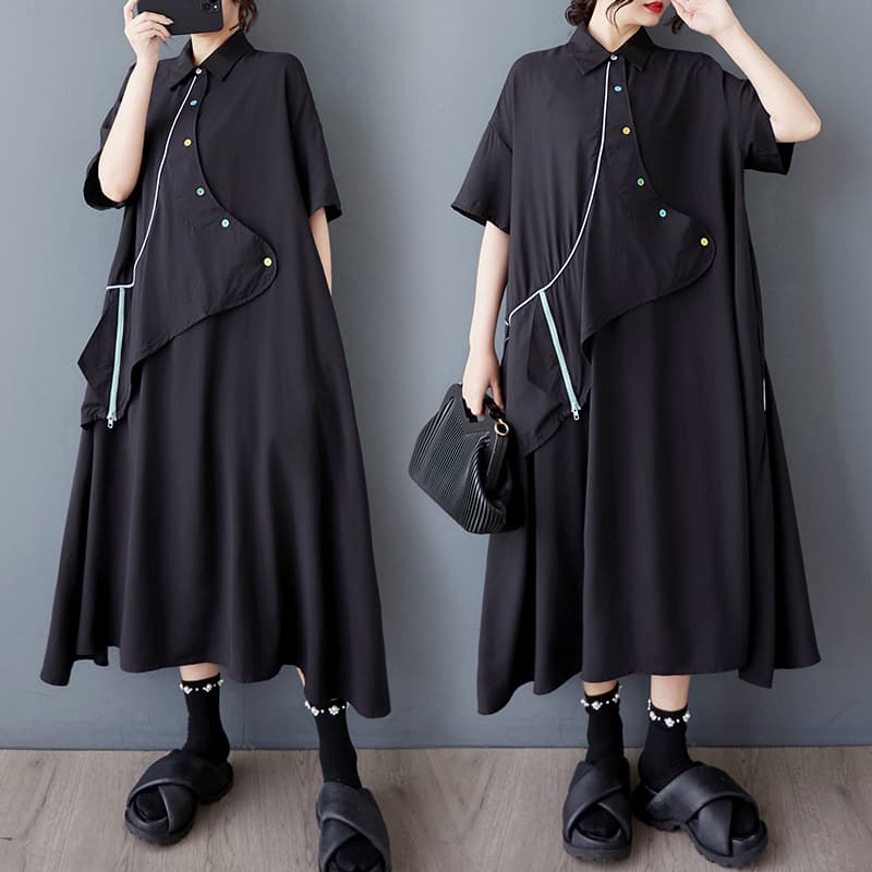 モード系ファッション レディース アシンメトリーデザインが光るモードなワンピース｜ゆったり体型カバー×着映えフォルム