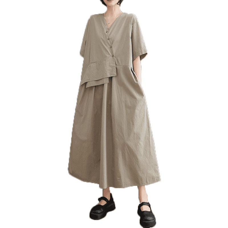 モード系ファッション ゆったりシルエットの羽織風マキシワンピース