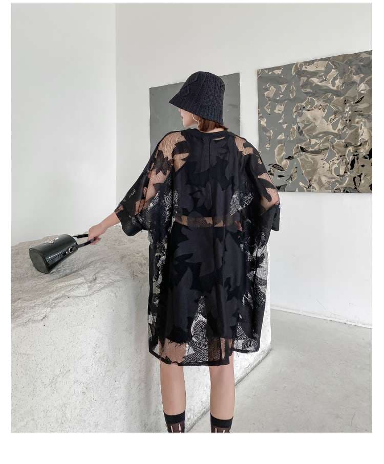 モード系ファッション 花柄シースルー オーバーサイズ ワンピース