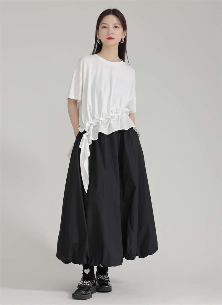 モード系ファッション モノトーンバルーンスカート ハイウエスト切り替え