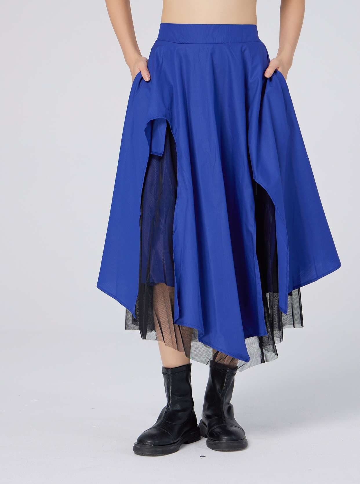 モード系ファッション アシンメトリーチュールレイヤードスカート
