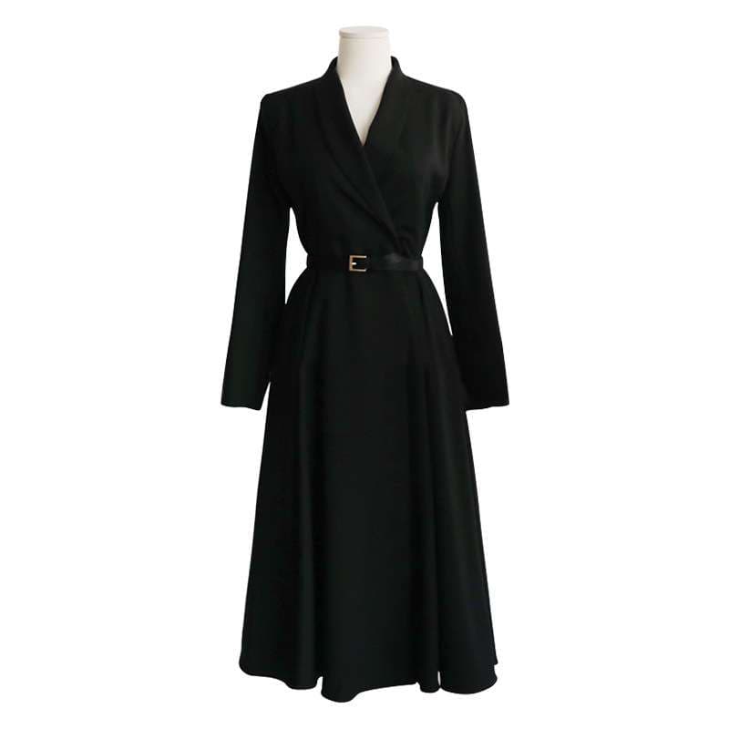 モード系ファッション エレガントベルテッドロングワンピース