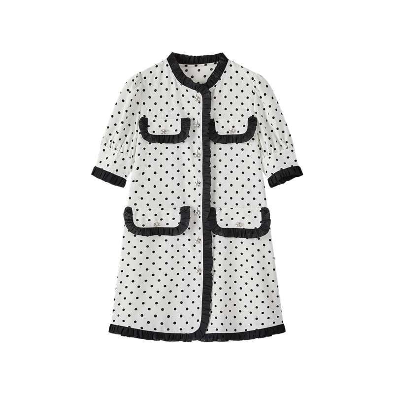 モード系ファッション レトロポルカドット柄ツーピースセット