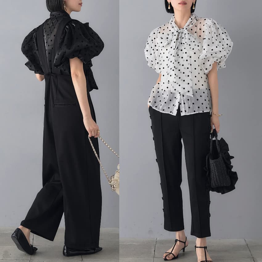 モードファッション ドット柄シースルーブラウス – モードな甘さをプラス