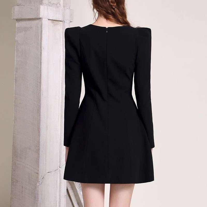 モード系ファッション エレガントフラワーモチーフブラックミニドレス