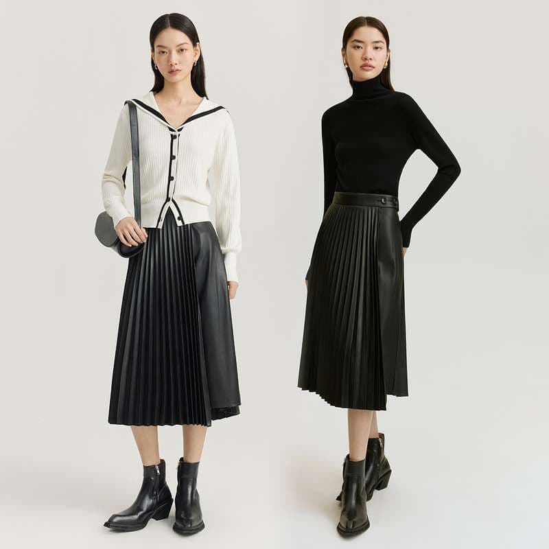 モード系ファッション プリーツデザインミディアムスカート