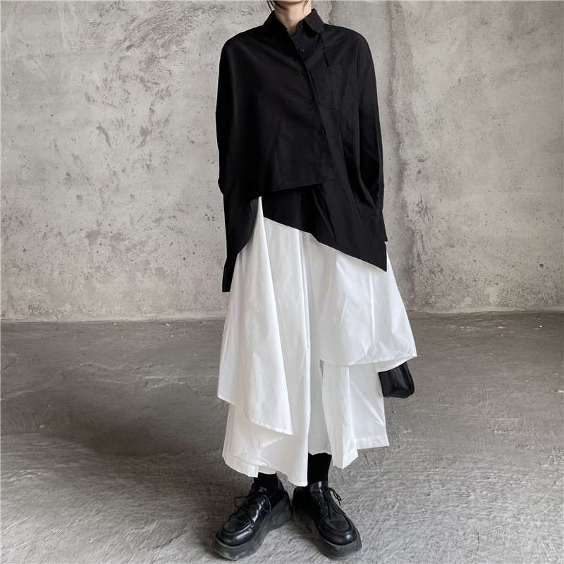 モード系ファッション アシンメトリーデザインフレアスカート