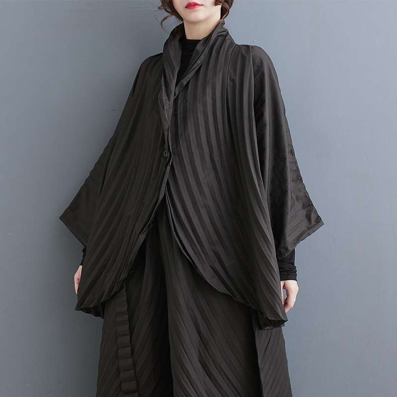 モード系ファッション オーバーサイズストライプコート