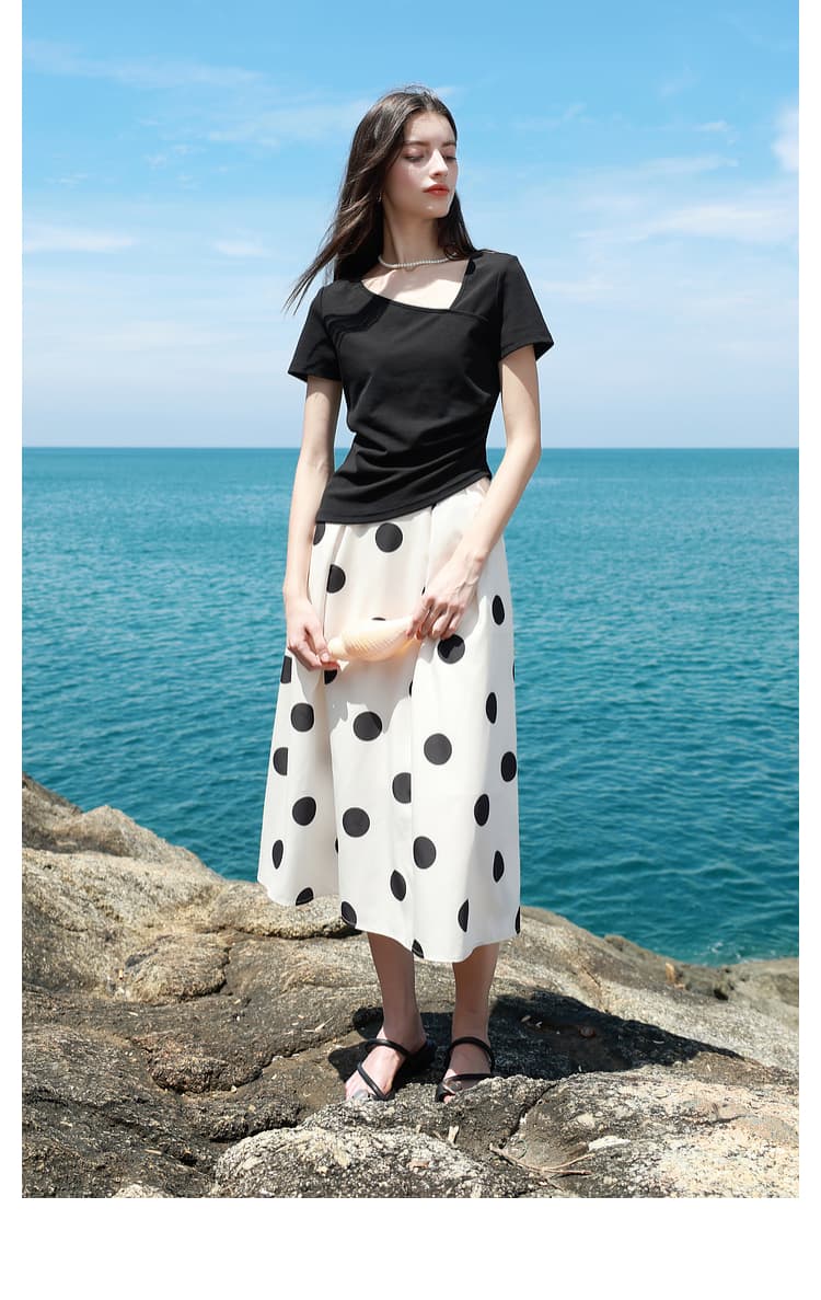 モード系 骨格ストレートに映える｜上質新疆綿カッターシャツ風Tシャツ【ブラック】