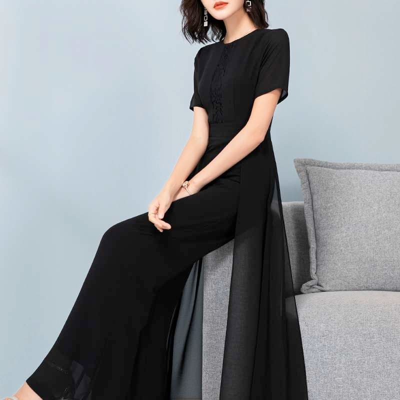 モード系ファッション エレガントシフォンロングドレス