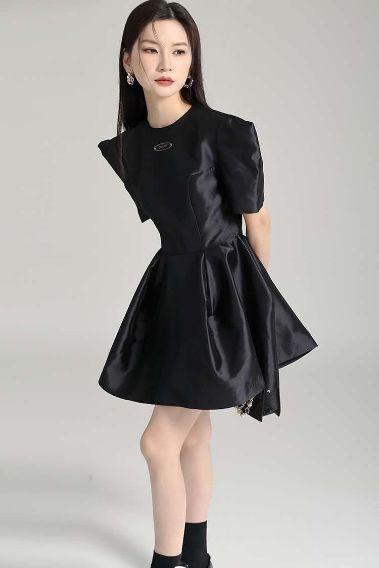 モード系ファッション エレガントパフスリーブミニドレス