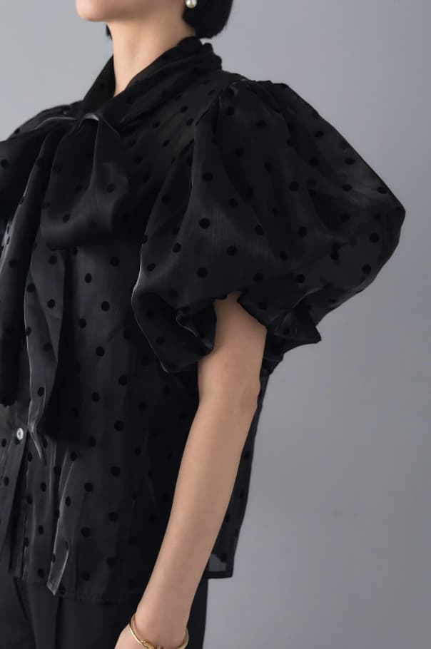 モードファッション ドット柄シースルーブラウス – モードな甘さをプラス