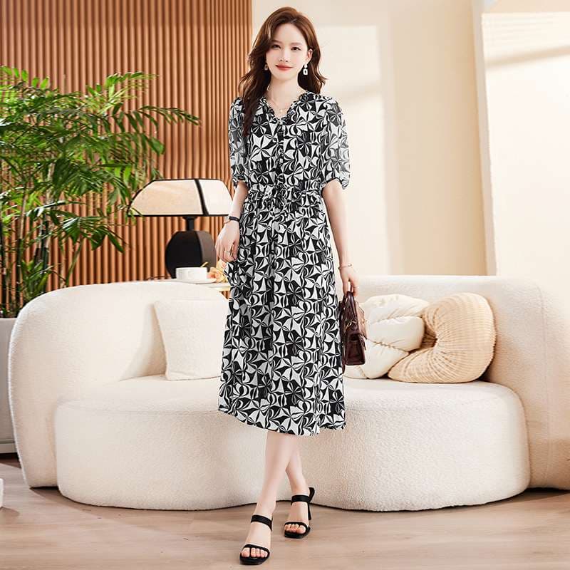 モード系ファッション エレガントな幾何学模様ワンピース