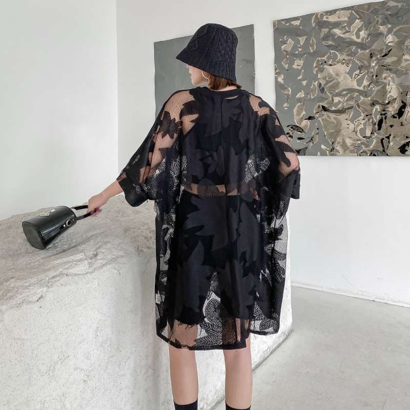 モード系ファッション 花柄シースルー オーバーサイズ ワンピース