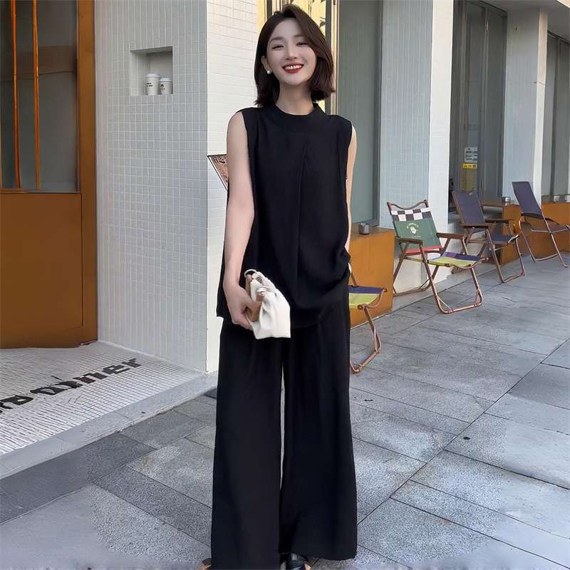 モード系ファッション 【M〜3XL対応】シンプルモード ノースリーブ×ワイドパンツ セットアップ