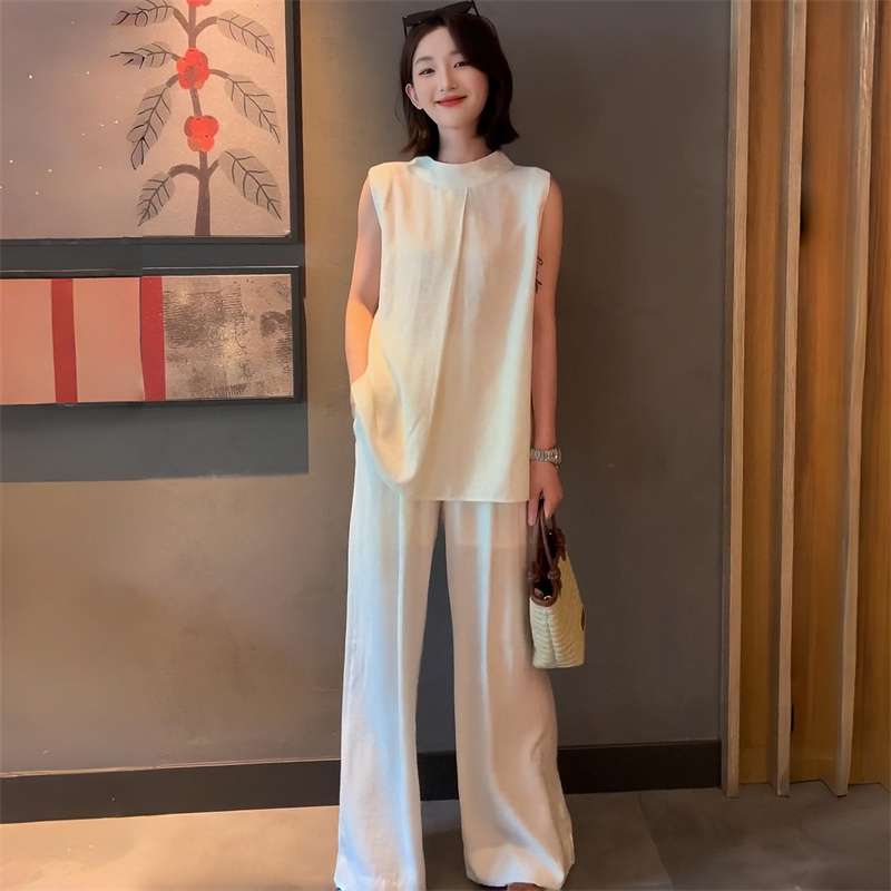 モード系ファッション 【M〜3XL対応】シンプルモード ノースリーブ×ワイドパンツ セットアップ