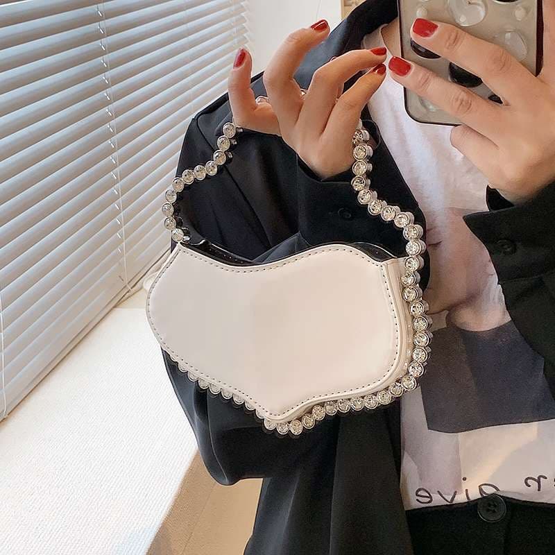 モード系ファッション ビジューストラップミニハンドバッグ