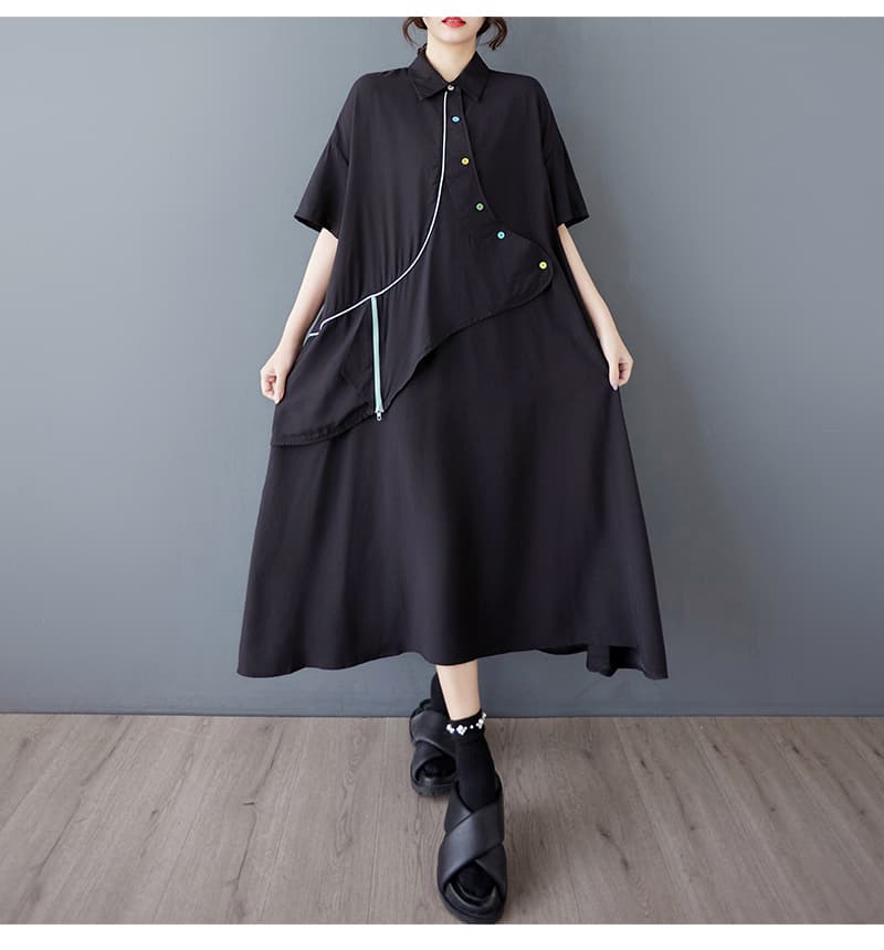 モード系ファッション レディース アシンメトリーデザインが光るモードなワンピース｜ゆったり体型カバー×着映えフォルム