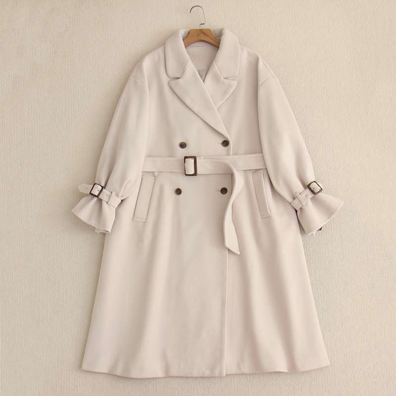 モード系ファッション フレア袖ダブルブレストトレンチコート