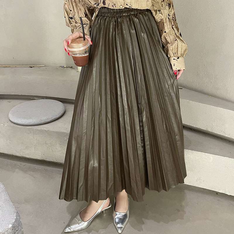 モード系ファッション プリーツロングスカート