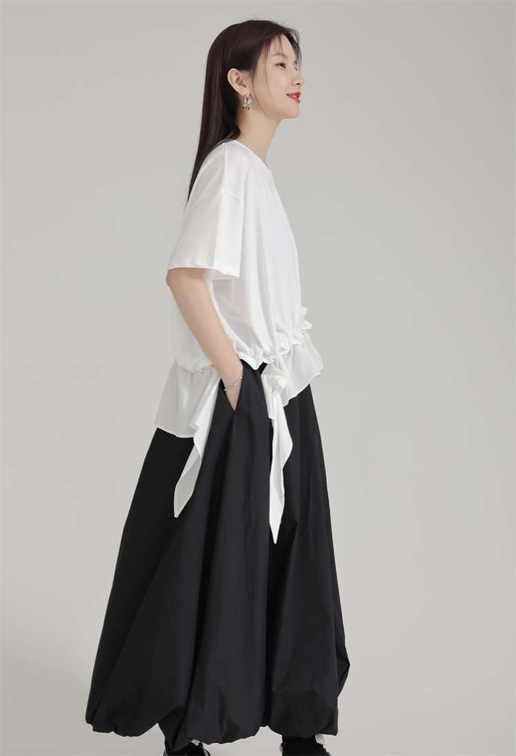 モード系ファッション モノトーンバルーンスカート ハイウエスト切り替え